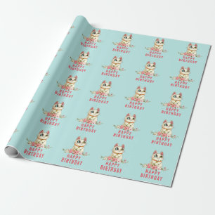 Papier Cadeau Papier d'enveloppement d'anniversaire de chat mign