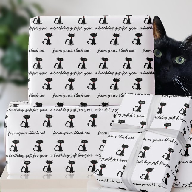Papier Cadeau Papier d'enveloppement d'anniversaire pour chat pe (Purrfect wrapping paper for your black cat. Just add your birthday greeting)