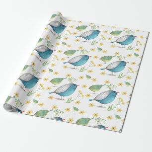 Papier Cadeau Papier d'enveloppement d'aquarelle bleu et vert Bi