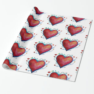 Papier Cadeau Papier d'enveloppement d'aquarelle Coeurs