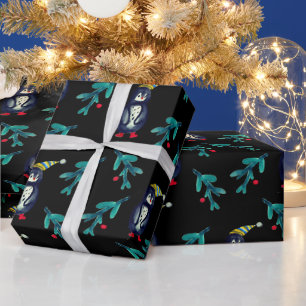 Papier Cadeau Papier d'enveloppement d'aquarelle de Noël Pingoui