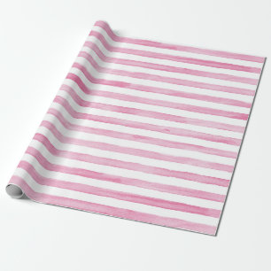 Papier Cadeau Papier d'enveloppement d'aquarelle - rayures roses