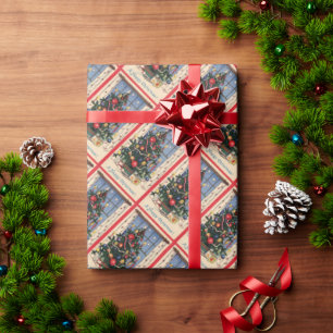 Papier Cadeau Papier d'enveloppement d'arbre de Noël Vintage