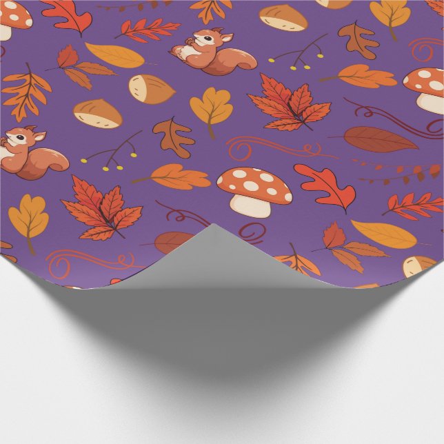 Papier Cadeau Papier d'enveloppement d'automne : Écureuil et Feu (Coin)
