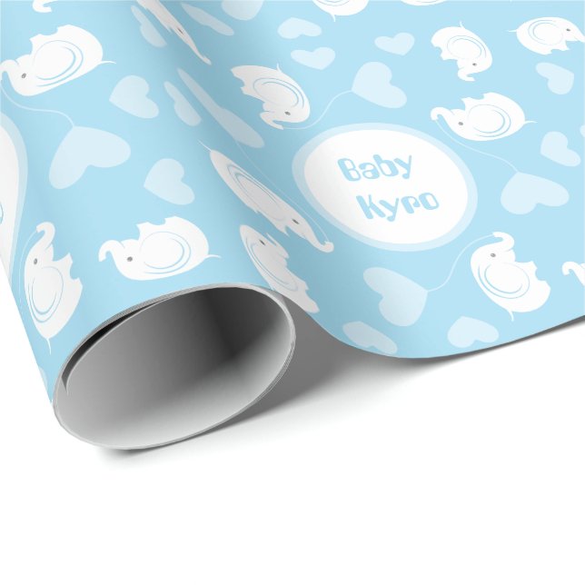 Papier Cadeau Papier d'enveloppement de baby shower avec éléphan (Coin rond)