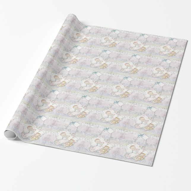 Papier Cadeau Papier d'enveloppement de Baby shower Pastel vinta (Déroulé)