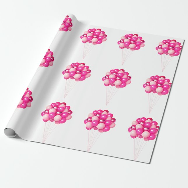Papier Cadeau Papier d'enveloppement de ballons roses (Déroulé)