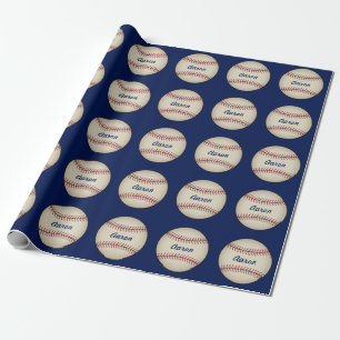 Papier Cadeau Papier d'enveloppement de base-ball bleu personnal