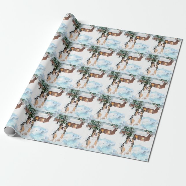 Papier Cadeau Papier d'enveloppement de berger australien (bleu) (Déroulé)