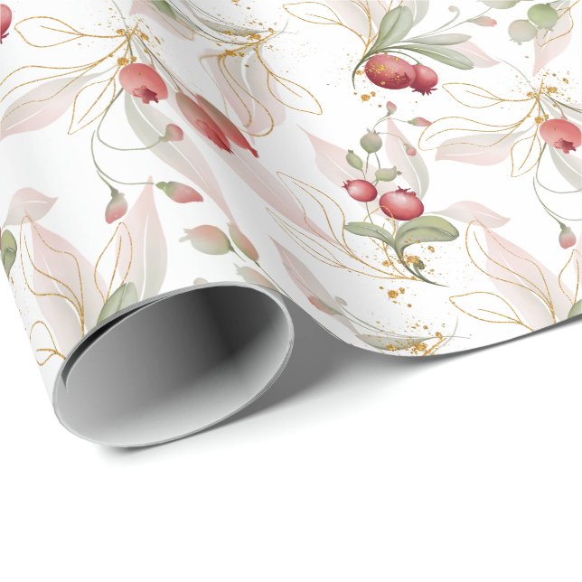 Papier Cadeau Papier d'enveloppement de Berry Elegant de Noël (Coin rond)