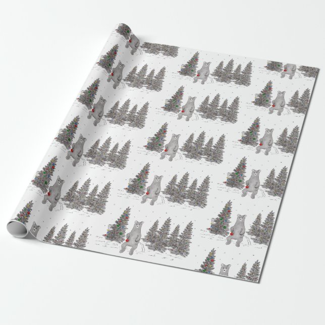 Papier Cadeau Papier d'enveloppement de bois de l'ours de Noël m (Déroulé)