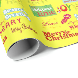 Papier Cadeau Papier d'enveloppement de Bonnes Fêtes de Noël jau