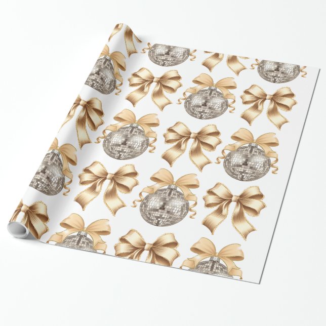 Papier Cadeau Papier d'enveloppement de boule d'or et de disco (Déroulé)