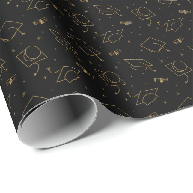 Papier Cadeau Papier d'enveloppement de capuchon noir et or (Coin rond)