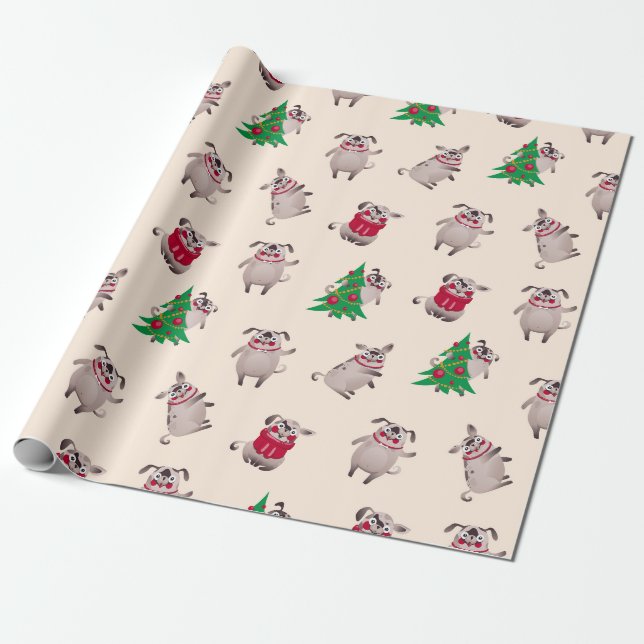 Papier Cadeau Papier d'enveloppement de Carlins de Noël (Déroulé)
