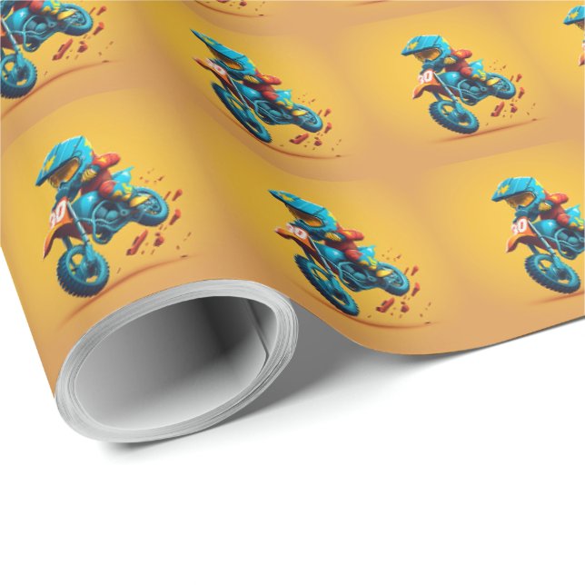Papier Cadeau Papier d'enveloppement de cartons motocross (Coin rond)
