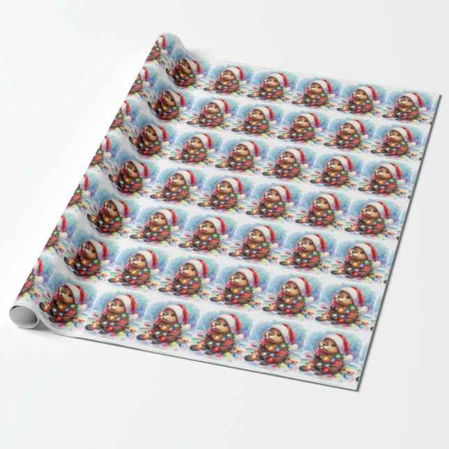 Papier Cadeau Papier d'enveloppement de castor de Noël (Déroulé)