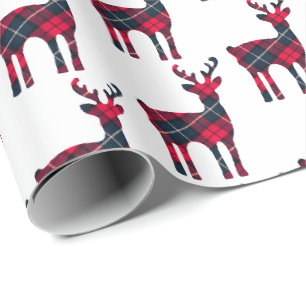 Papier Cadeau Papier d'enveloppement de cerfs de Noël Tartan