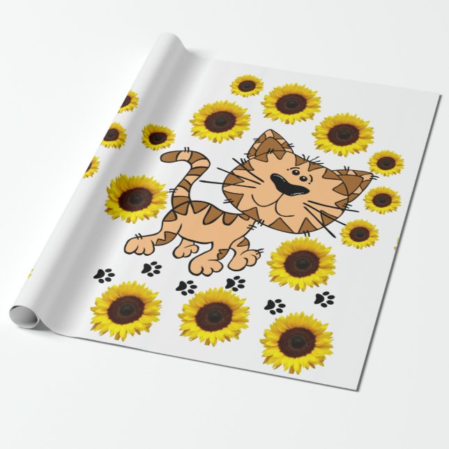 Papier Cadeau Papier d'enveloppement de chat de tournesol (Déroulé)