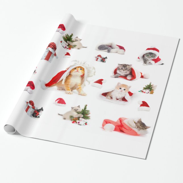 Papier Cadeau Papier d'enveloppement de chatons de Noël adorable (Déroulé)
