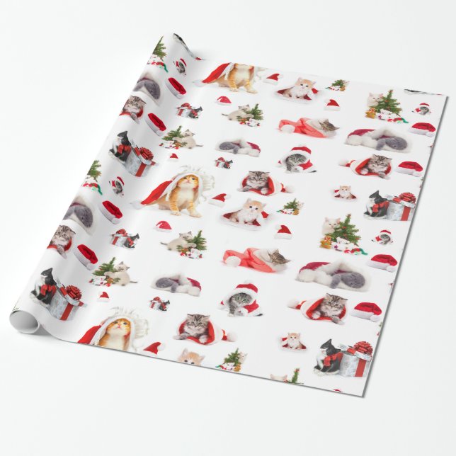 Papier Cadeau Papier d'enveloppement de chatons de Noël adorable (Déroulé)