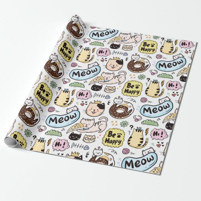 Papier Cadeau Papier d'enveloppement de chats adorables (Déroulé)
