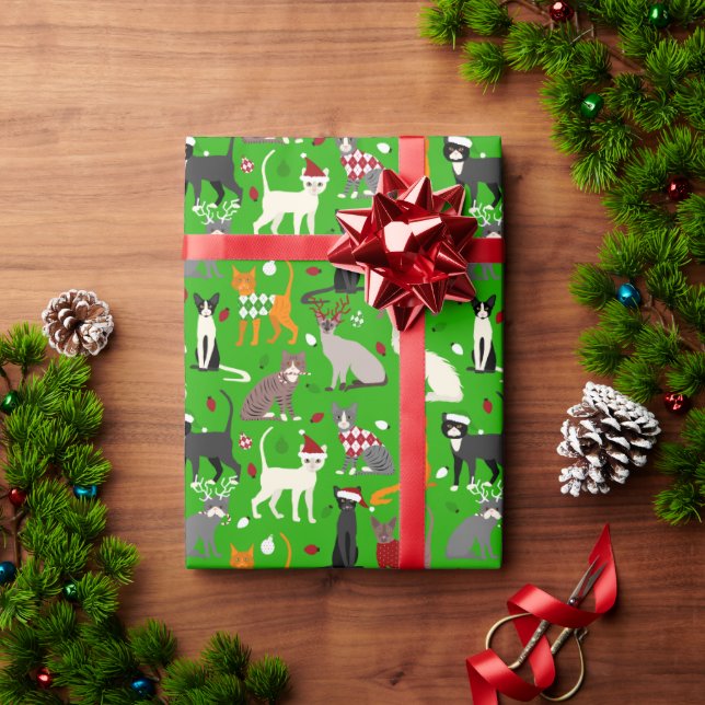 Papier Cadeau Papier d'enveloppement de chats de Noël (Cadeau de vacances)