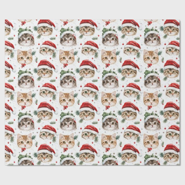 Papier Cadeau Papier d'enveloppement de chats de Noël (Plat)