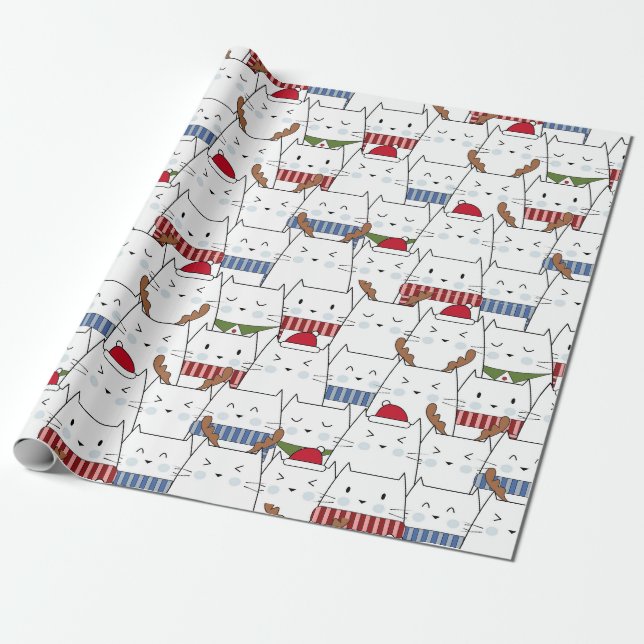 Papier Cadeau Papier d'enveloppement de chats de Noël (Déroulé)