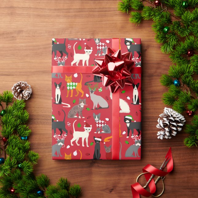 Papier Cadeau Papier d'enveloppement de chats de Noël (Cadeau de vacances)
