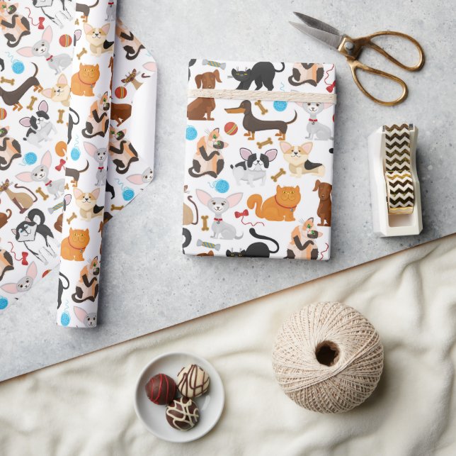Papier Cadeau Papier d'enveloppement de chats et de chiens migno (Artisanat)