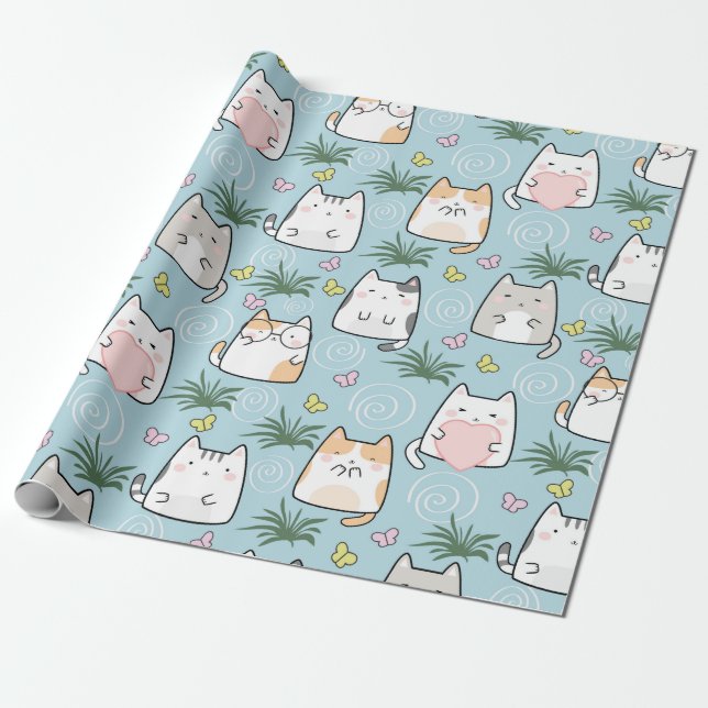 Papier Cadeau Papier d'enveloppement de chats mignonnes - Chats  (Déroulé)