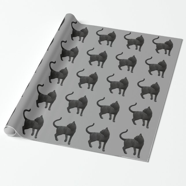 Papier Cadeau Papier d'enveloppement de chats noirs (Déroulé)