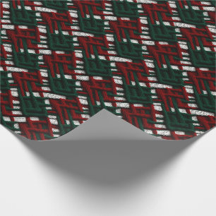 Papier Cadeau Papier d'enveloppement de chèques de Noël vert et