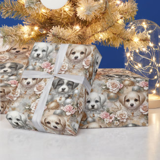 Papier Cadeau Papier d'enveloppement de chiot de Noël - Visage d