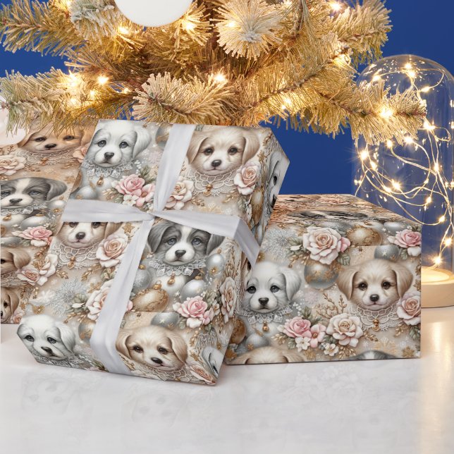 Papier Cadeau Papier d'enveloppement de chiot de Noël - Visage d (Vacances)