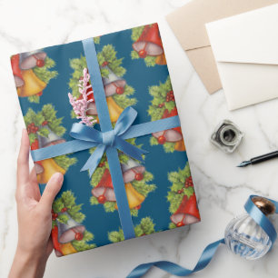 Papier Cadeau Papier d'enveloppement de cloches de Noël bleu fon