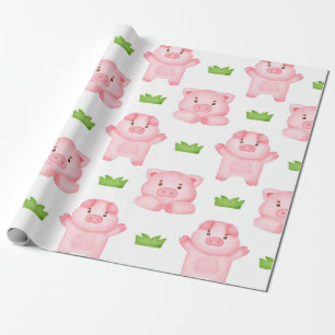 Papier Cadeau Papier d'enveloppement de cochon à l'aquarelle