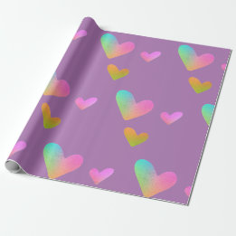 Papier Cadeau Papier d'enveloppement de coeur arc-en-ciel