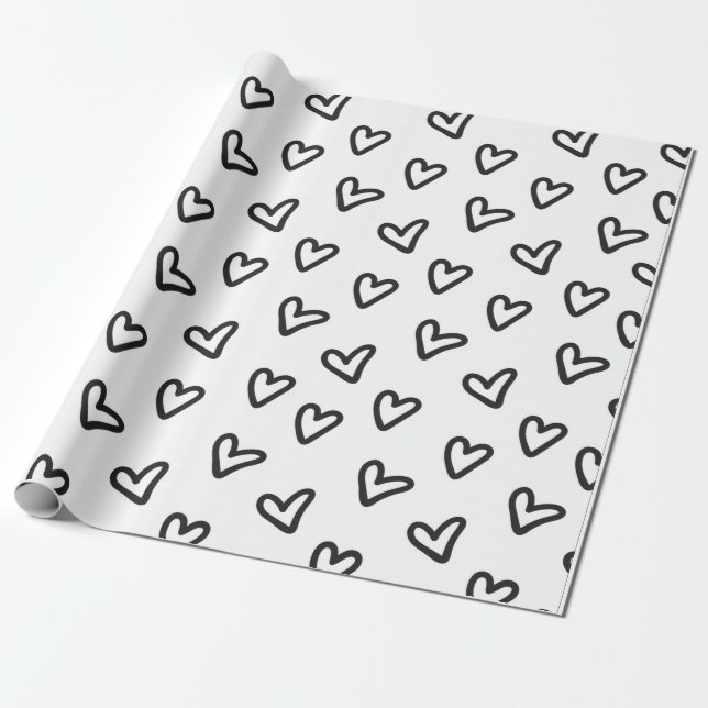 Papier Cadeau Papier d'enveloppement de coeur noir (Déroulé)