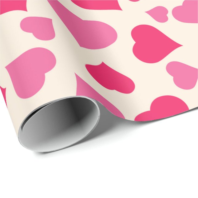 Papier Cadeau Papier d'enveloppement de coeur rouge et rose (Coin rond)