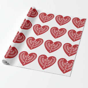 Papier Cadeau Papier d'enveloppement de coeur rouge scandinave