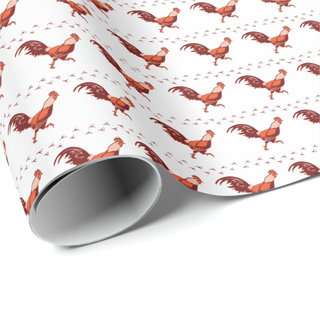 Papier Cadeau Papier d'enveloppement de coq rouge (Coin rond)