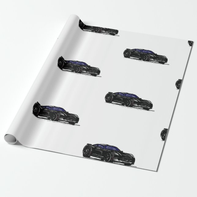 Papier Cadeau Papier d'enveloppement de corvette C7 noir (Déroulé)