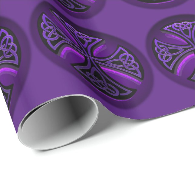 Papier Cadeau Papier d'enveloppement de croix celtique violet et (Coin rond)