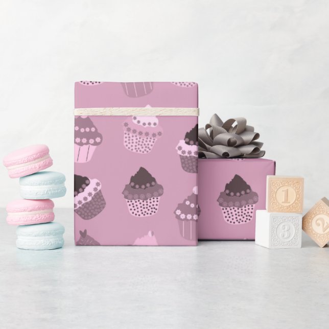 Papier Cadeau Papier d'enveloppement de cupcakes roses (Baby Shower)
