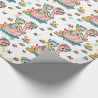 Papier Cadeau Papier d'enveloppement de cygne rose et d'ours ble