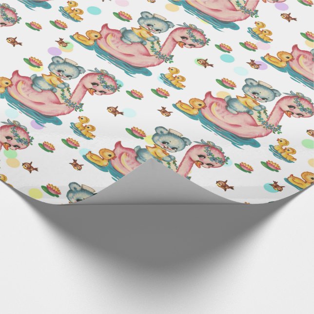 Papier Cadeau Papier d'enveloppement de cygne rose et d'ours ble (Coin)