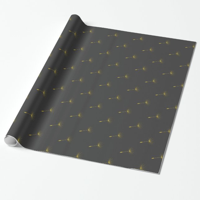 Papier Cadeau Papier d'enveloppement de Dandelion jaune/gris (Déroulé)