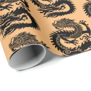 Papier Cadeau Papier d'enveloppement de dragon chinois tradition